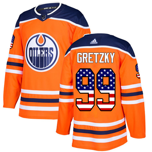 Adidas Oilers #99 Wayne Gretzky Orange Home Authentic USA Flag Stitched Youth NHL Jersey